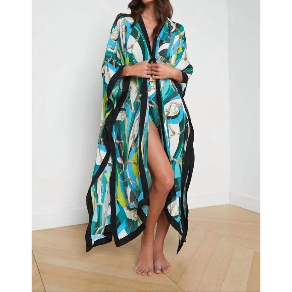 L'AGENCE kara kimono coverup in blue/green NWT
